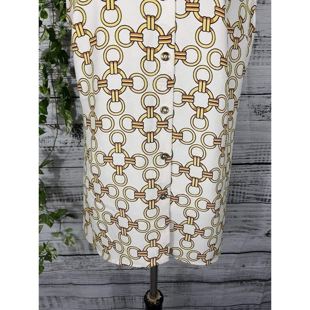 Coco Bianco Blouse Shirt size Medium Black Gold Chains Career Summer Beach Slim - Picture 5 of 11